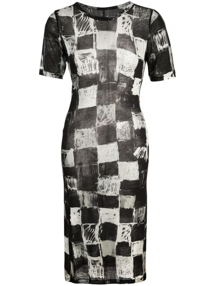 Yohji Yamamoto Check Print Midi Dress - Black
