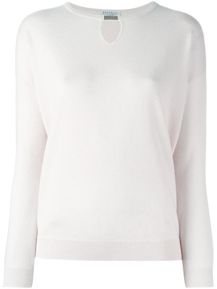 Brunello Cucinelli Keyhole Detail Jumper, Women's, Size: Large, Nude/neutrals, Silk/cashmere/brass/virgin Wool