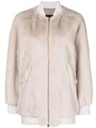 Blancha Mink Trimmed Bomber Jacket - Nude & Neutrals