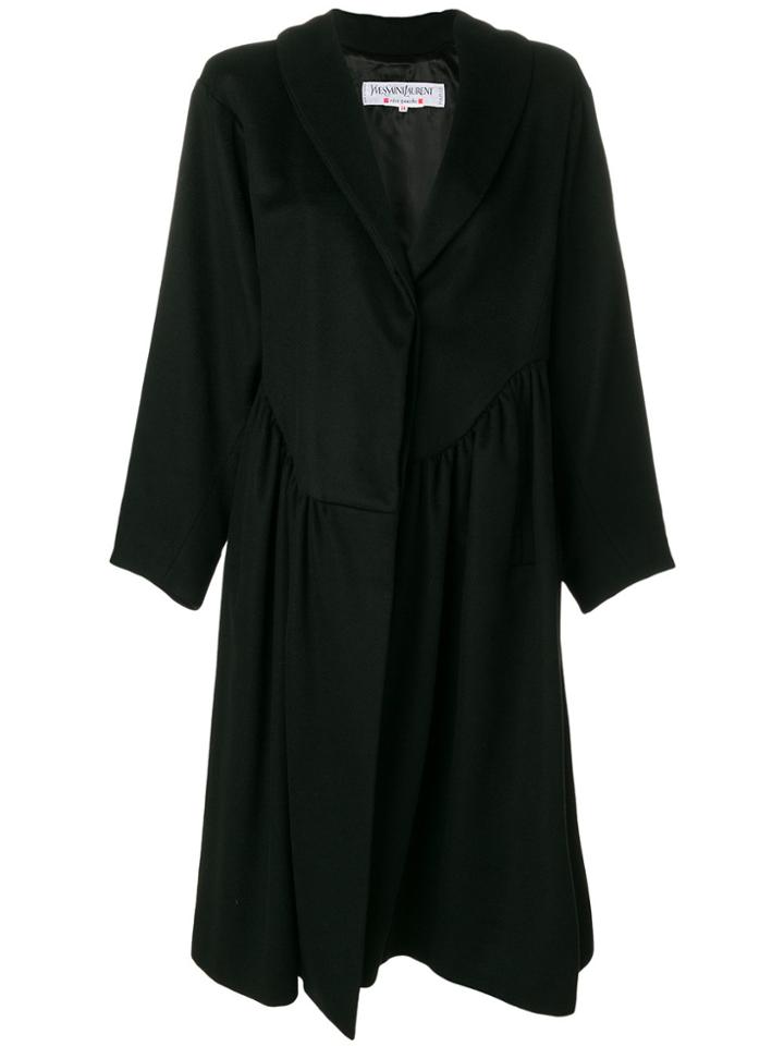 Yves Saint Laurent Vintage Gathered Ruffled Midi Coat - Black