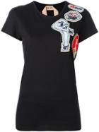 No21 Shoulder Patch T-shirt, Women's, Size: 40, Black, Cotton/polyester/metal/glass