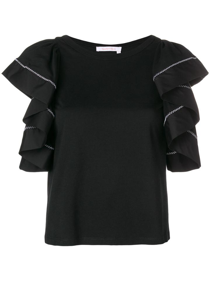 See By Chloé Cascading Ruffle Sleeve Blouse - Blue