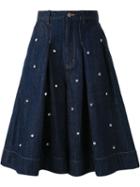 Muveil Embellished Denim Culottes, Women's, Size: 34, Blue, Cotton