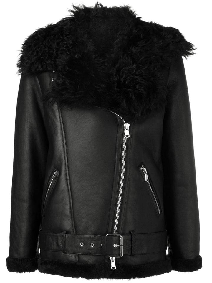 Amen Shearling Zipped Biker Jacket - Black