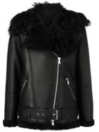 Amen Shearling Zipped Biker Jacket - Black