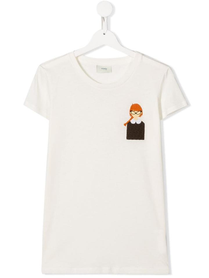 Fendi Kids Teen Embroidered Chest Patch T-shirt - White