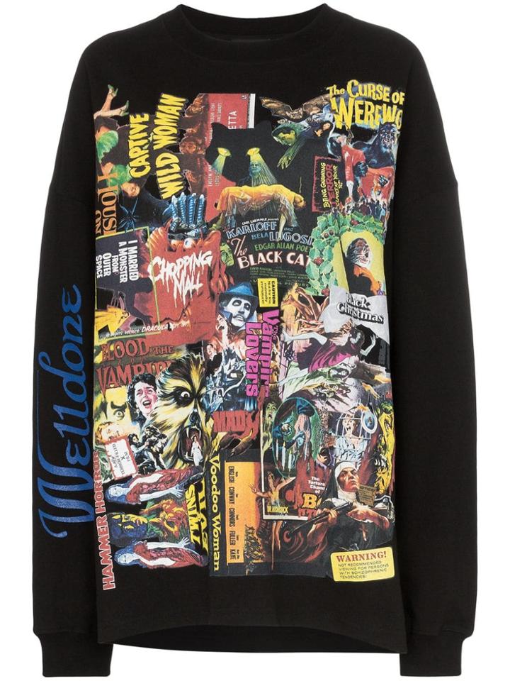 We11done Printed Long Sleeve Movie Collage Top - Black