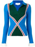 Esteban Cortazar - Ribbed Collar Jumper - Women - Cotton/polyester/viscose - 36, Blue, Cotton/polyester/viscose