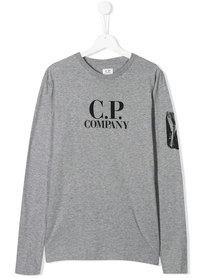 Cp Company Kids Teen Logo Printed Jersey Top - Grey