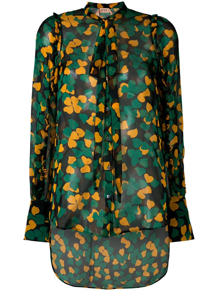 No21 - Floral Sheer Top - Women - Silk - 38, Silk