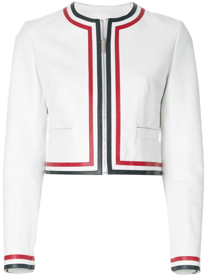 Thom Browne Zip Up Cardigan Jacket With Red, White And Blue Applique
