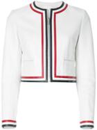 Thom Browne Zip Up Cardigan Jacket With Red, White And Blue Applique