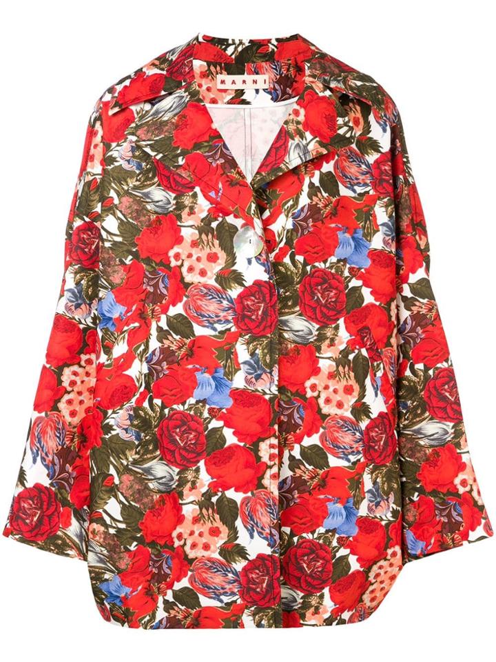 Marni Oversized Rose Print Coat - Red