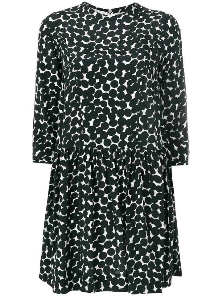 Barba Dot Print Flared Dress - Black