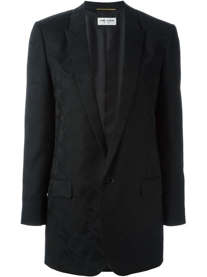 Saint Laurent Camouflage Intarsia Blazer, Women's, Size: 38, Black, Silk/wool