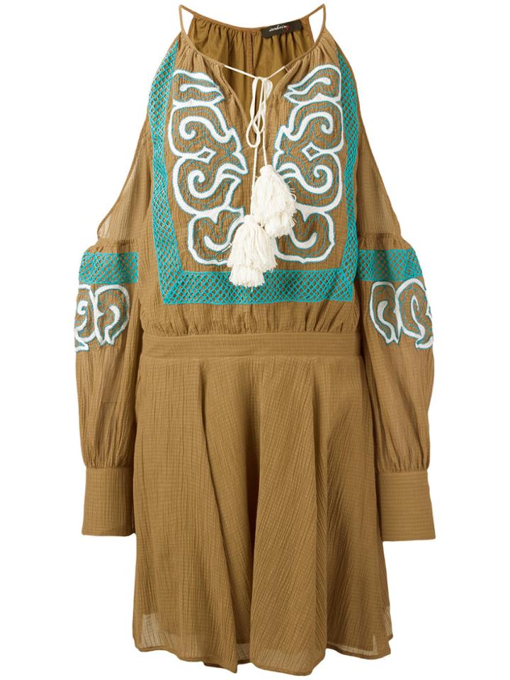 Wandering Off-shoulder Ruffle Dress - Brown