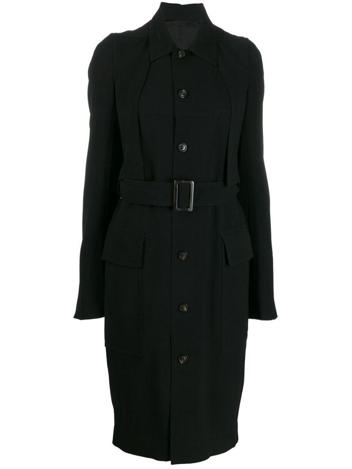Rick Owens Single-breasted Belted Coat - Black