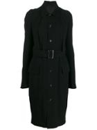 Rick Owens Single-breasted Belted Coat - Black