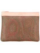 Etro Paisley Print Clutch, Women's, Brown, Calf Leather