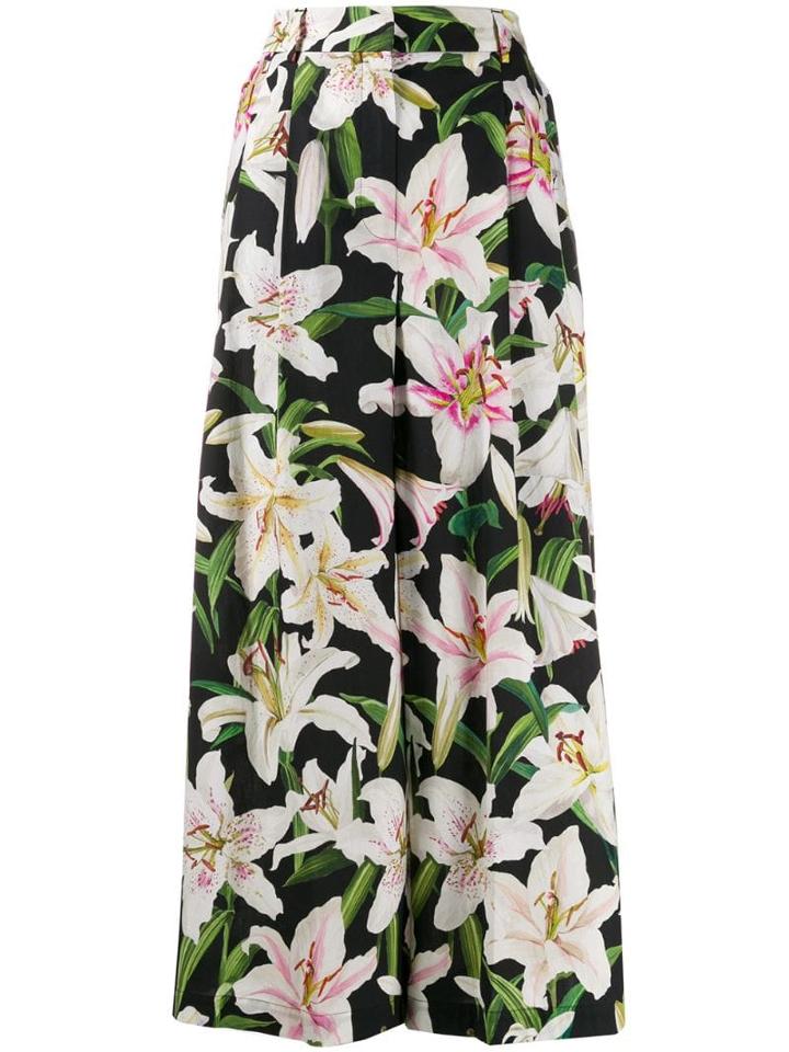 Dolce & Gabbana Cropped Floral Print Trousers - Black
