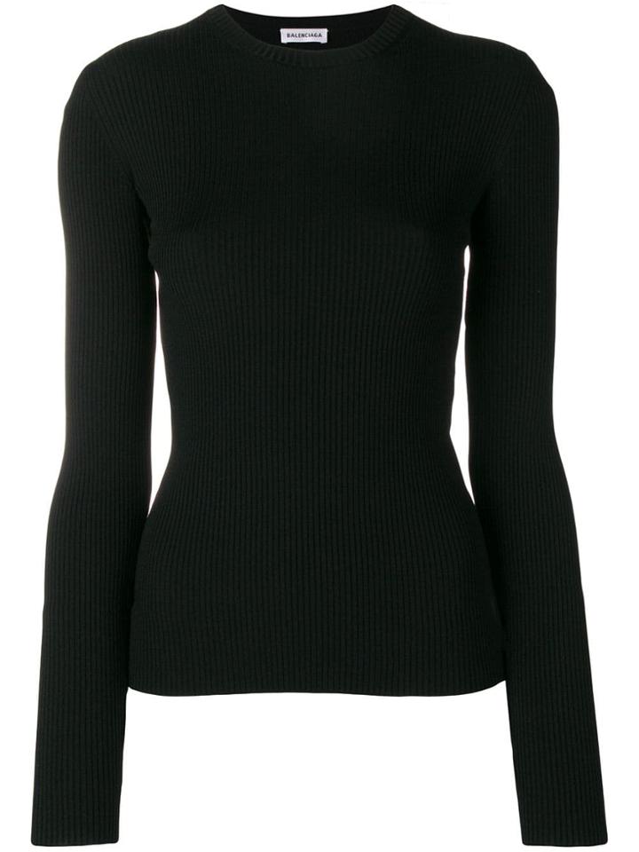 Balenciaga Logo Back Ribbed Sweater - Black