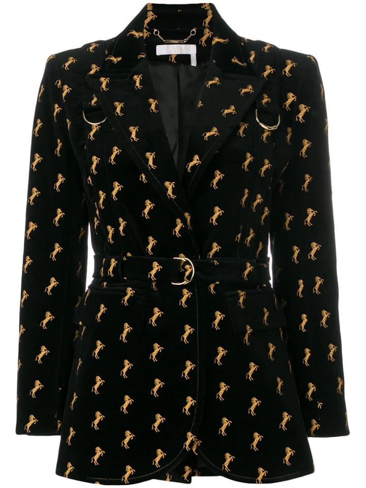 Chloé Horse-embroidered Velvet Jacket - Black