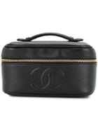 Chanel Vintage Caviar Skin Cc Stitch Vanity Case - Black