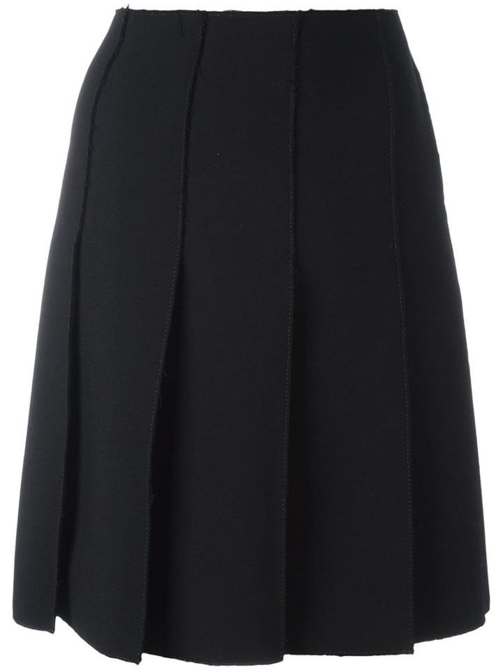 Emilio Pucci Frayed Edge Pleated Skirt, Women's, Size: 44, Black, Virgin Wool