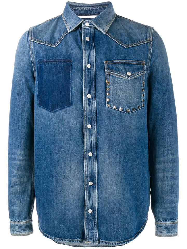 Valentino Distressed Denim Shirt, Men's, Size: 44, Blue, Cotton