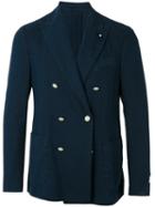 Lardini Double Breasted Jacket, Men's, Size: 52, Blue, Cotton/polyester