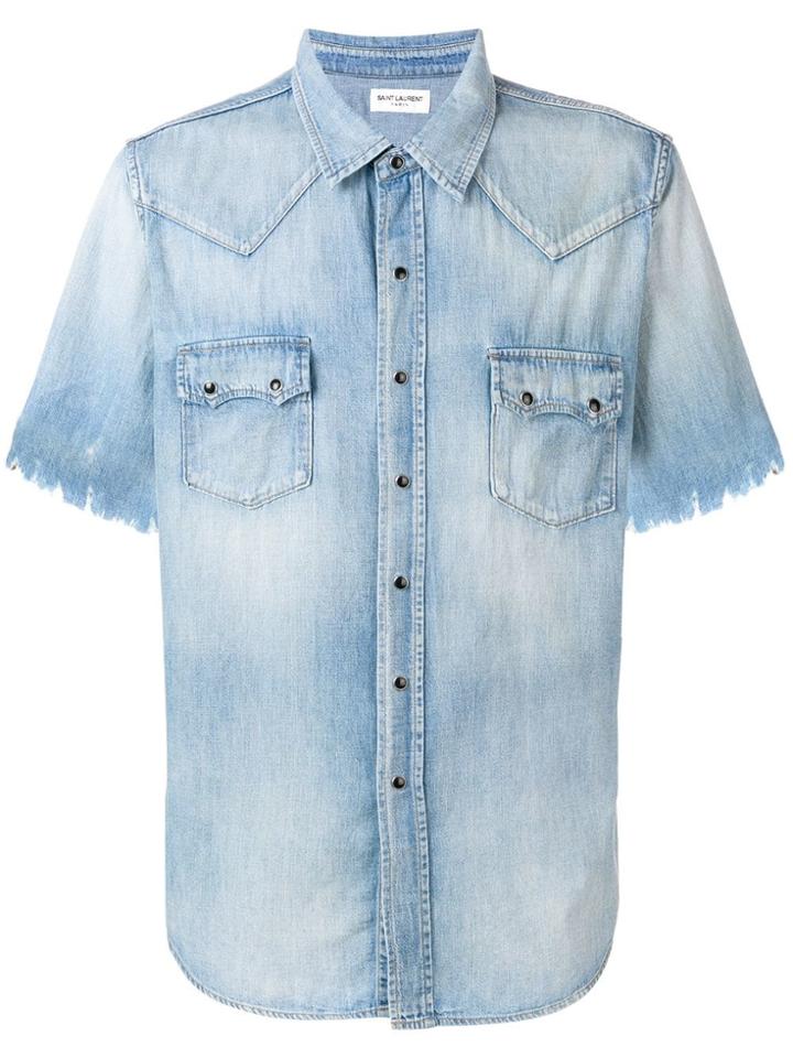 Saint Laurent Chewed Denim Shirt - Blue