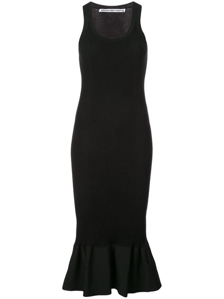 Alexander Wang Ribbed Ruffle Hem Tank Dress - Black