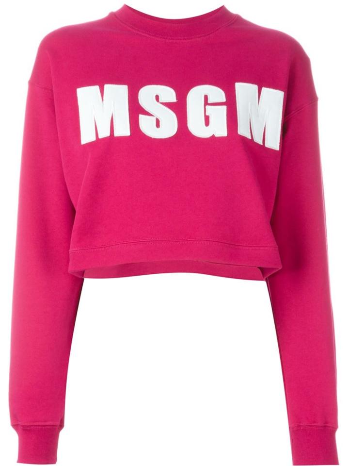 Msgm Cropped Logo Sweatshirt, Women's, Size: Xs, Pink/purple, Cotton
