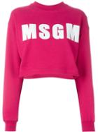 Msgm Cropped Logo Sweatshirt, Women's, Size: Xs, Pink/purple, Cotton