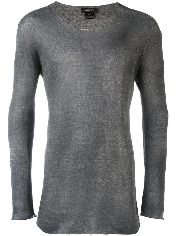 Avant Toi Round Neck Longsleeved T-shirt, Men's, Size: Xl, Grey, Linen/flax/polyamide