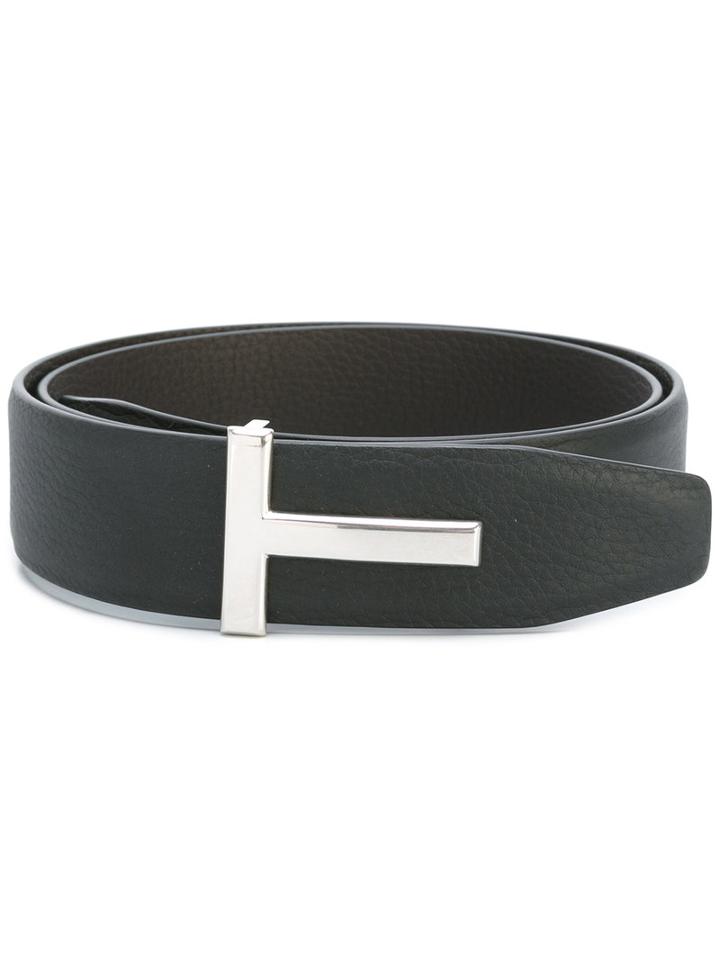 Tom Ford T Shaped Buckle Belt, Men's, Black, Leather