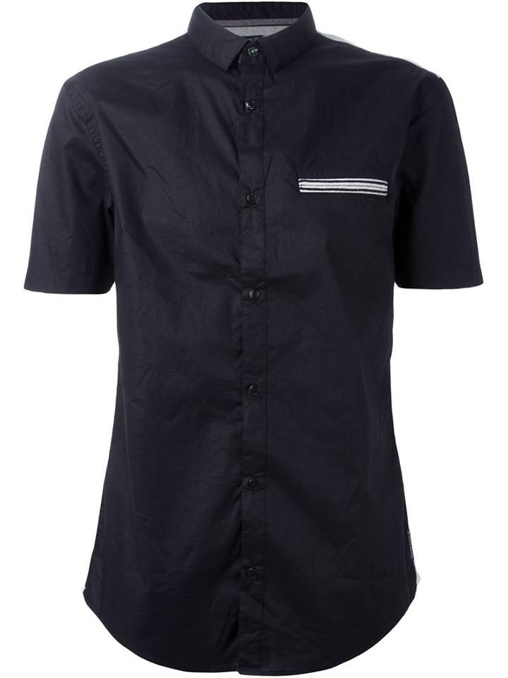 Armani Jeans Front Pocket Shirt, Men's, Size: Large, Blue, Cotton/spandex/elastane