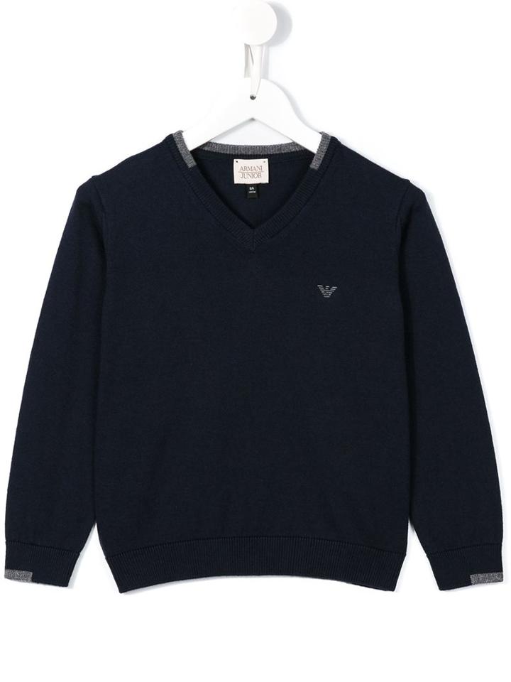 Armani Junior V-neck Jumper, Boy's, Size: 10 Yrs, Blue