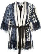 Sea Fringed Belted Knit Jacket, Women's, Size: Xs, Nude/neutrals, Polyester/acrylic/polyamide