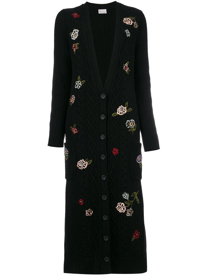 Red Valentino - Floral Cable Knit Cardigan - Women - Polyamide/viscose/angora/wool - S, Black, Polyamide/viscose/angora/wool