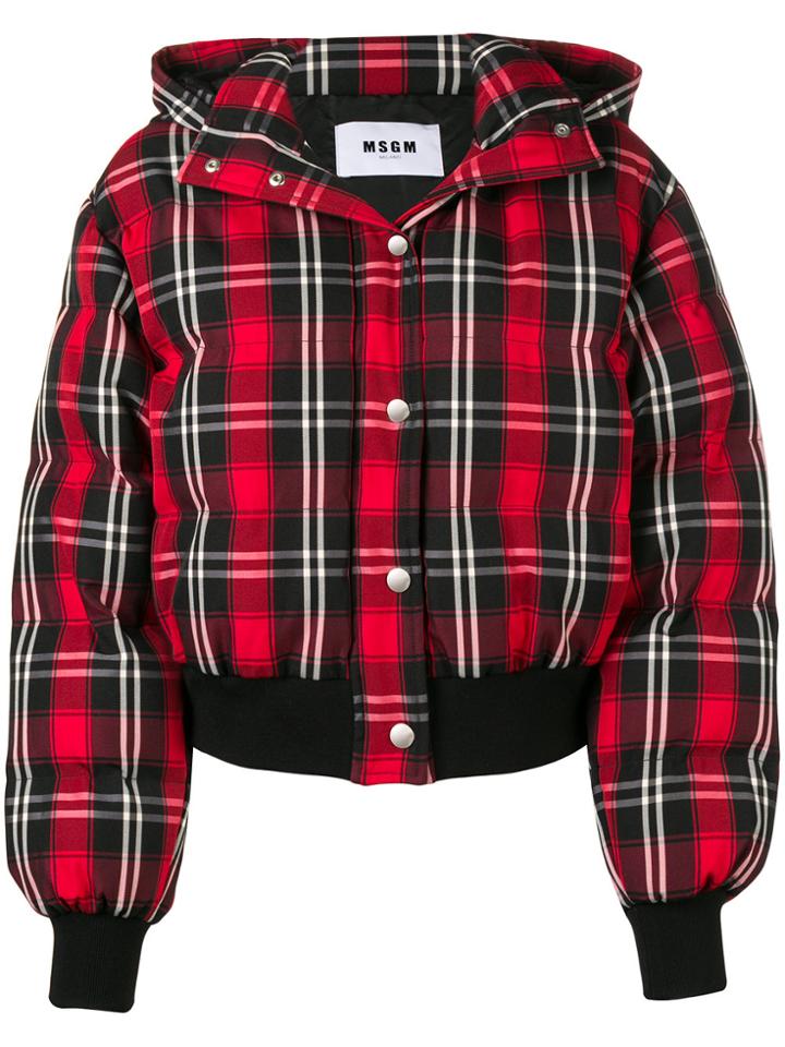 Msgm Checked Puffer Jacket - Red