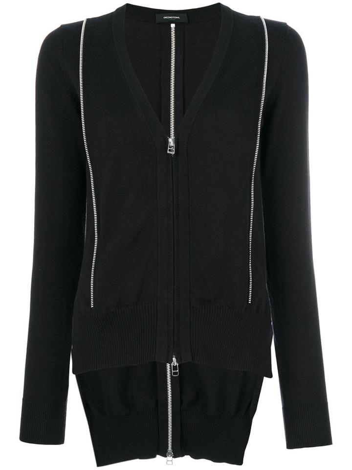 Unconditional - Inserted Zip Cardigan - Women - Cotton - S, Black, Cotton