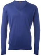 John Smedley V-neck Sweater, Men's, Size: M, Blue, Cotton