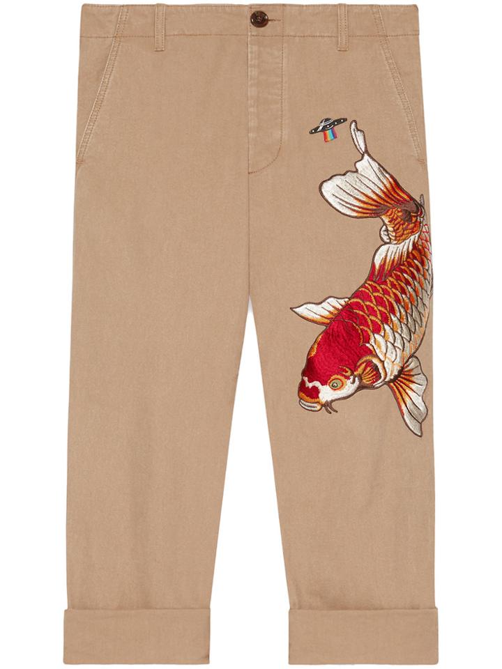 Gucci Cotton Pant With Fish Appliqué - Nude & Neutrals