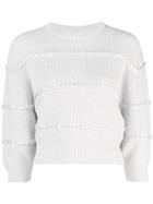 Brunello Cucinelli Cropped Sequin Stripe Sweater - White