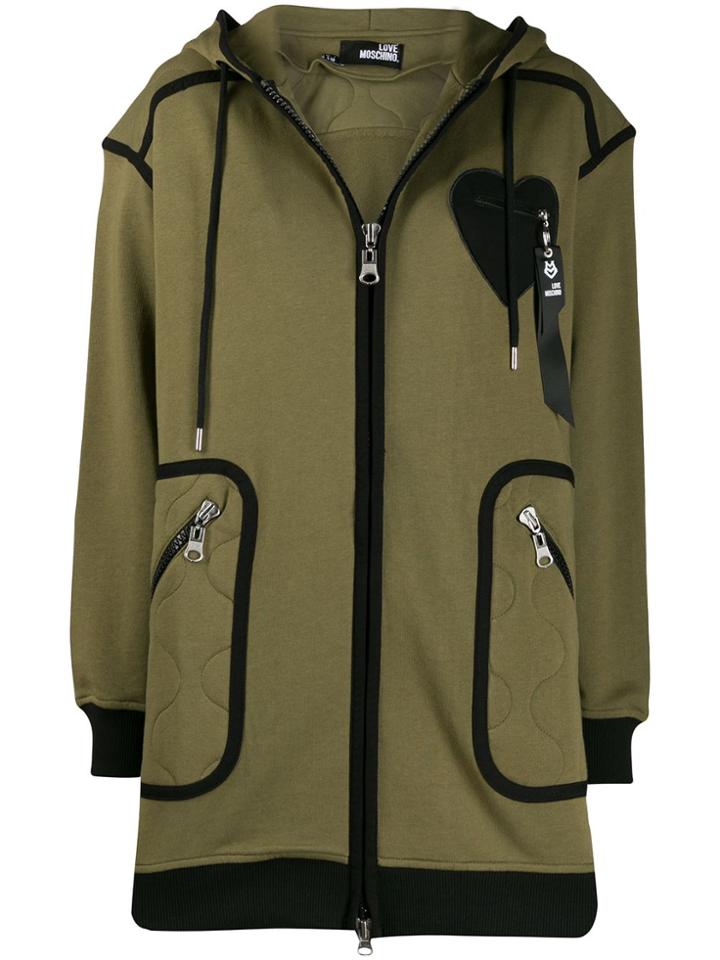 Love Moschino Piped Oversized Hooded Jacket - Green