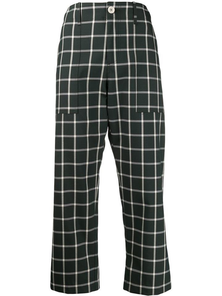 Jejia Checked Cropped Trousers - Green