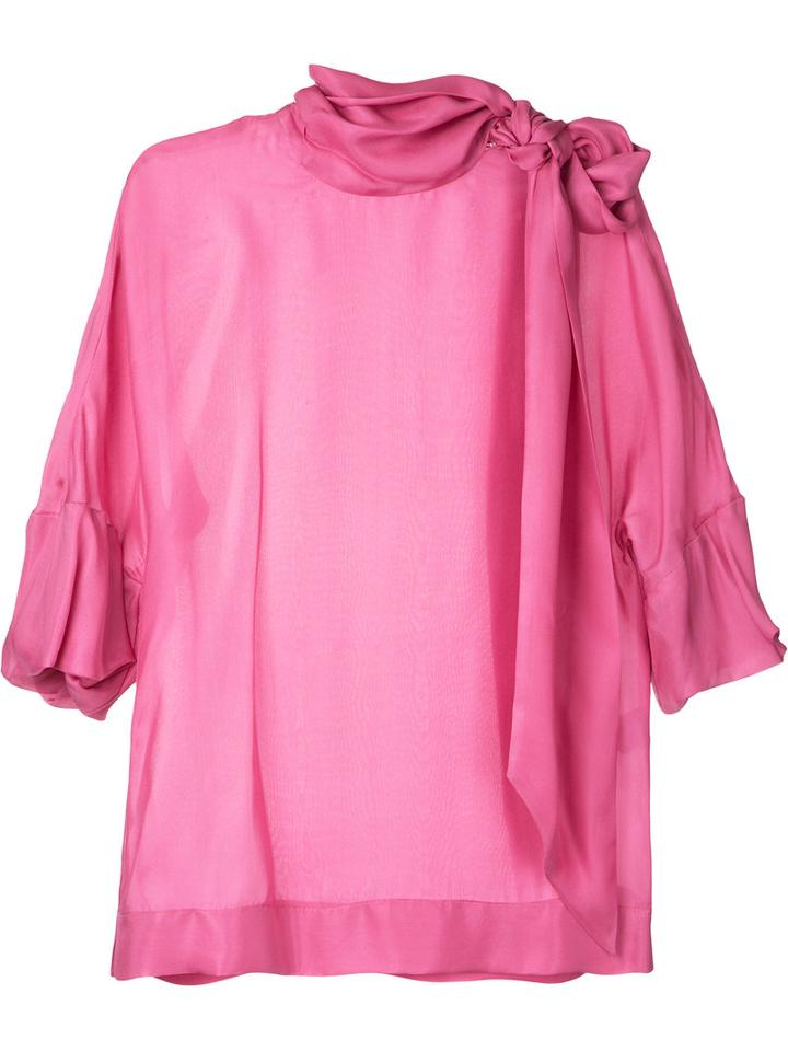 Paule Ka - Tie Neck Woven Blouse - Women - Silk - 46, Women's, Pink/purple, Silk