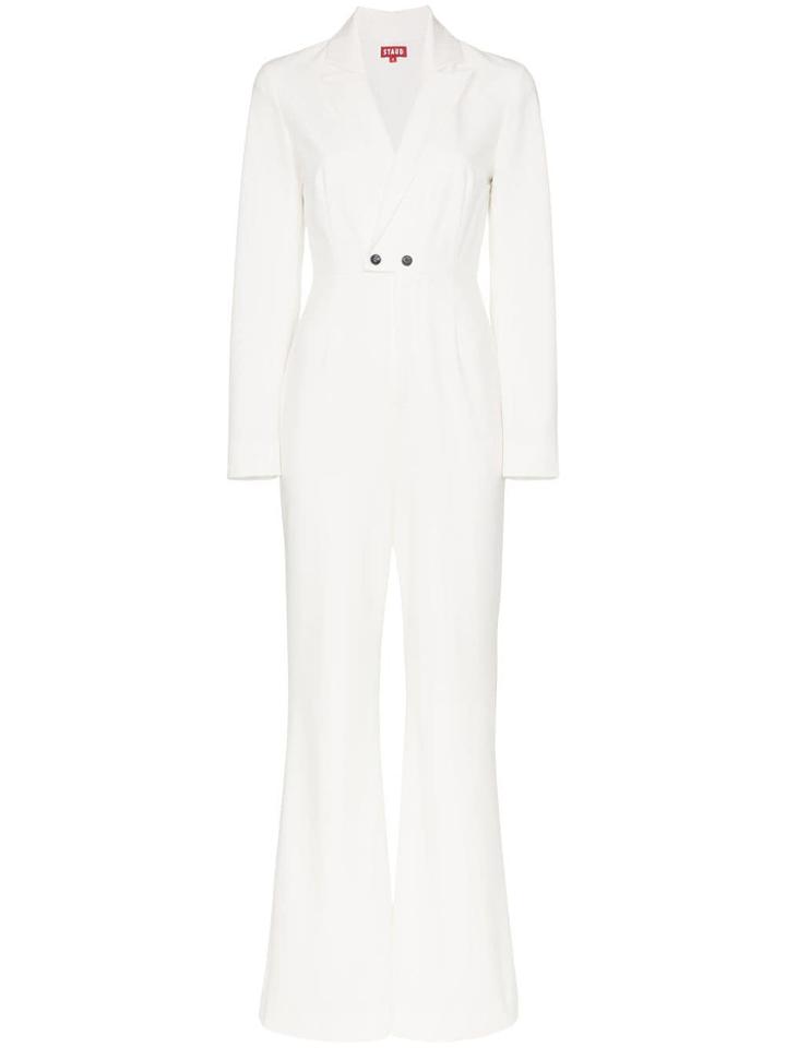 Staud Stereo Deep V-neck Flared Jumpsuit - White
