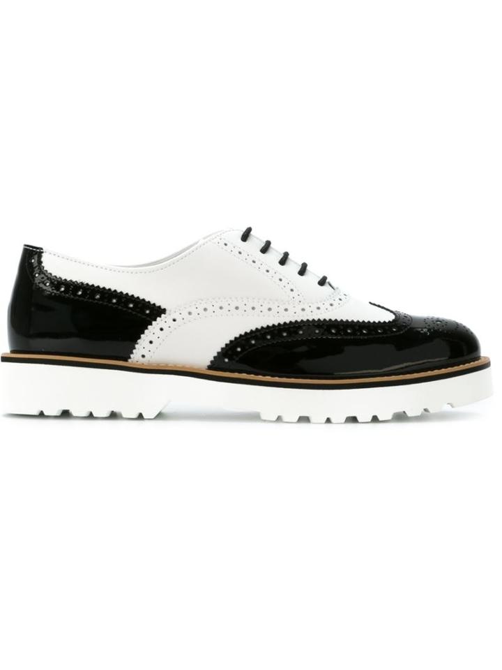 Hogan Paneled Brogue Shoes, Women's, Size: 36, Black, Calf Leather/patent Leather/leather/rubber